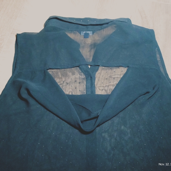 Reitmans Black Sheer Sleeveless Studded Blouse Top Size 13 - Picture 6 of 8